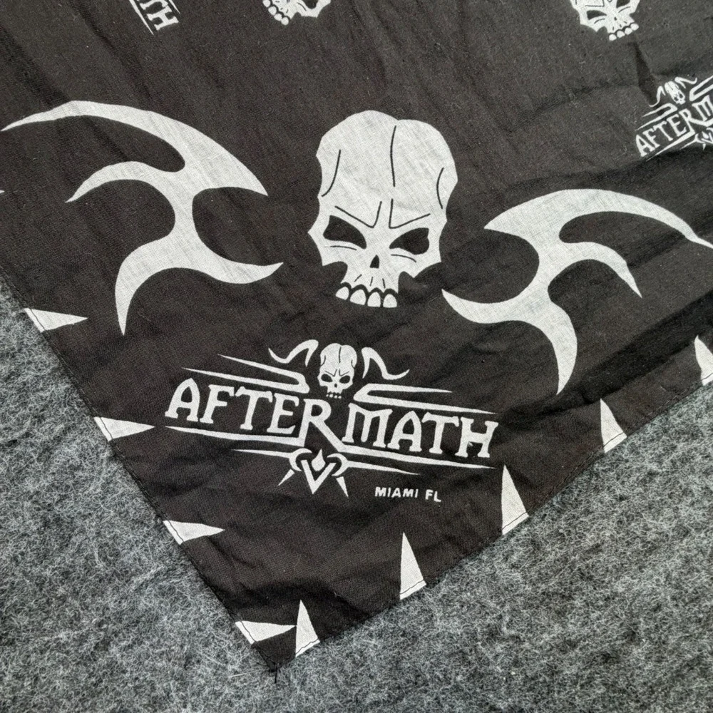 Vintage Aftermath Bandana Black Skull Tribal Miami FL Headwrap Biker Streetwear